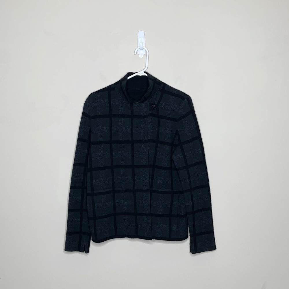 Akris Black and Gray Checkered Sweater